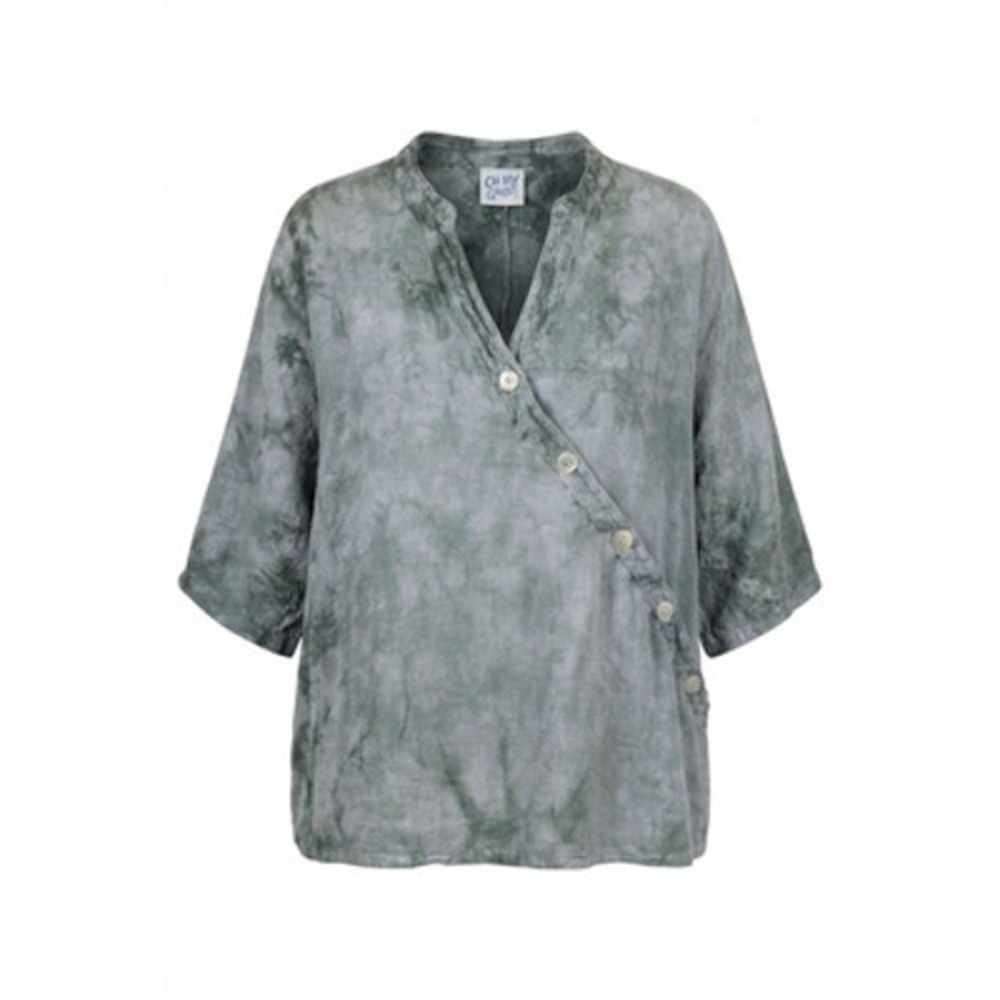 Oh My Gauze! Tunic Top‎ Women 1 Gray Button Front 3/4 Sleeve Boho Chic Lagenlook